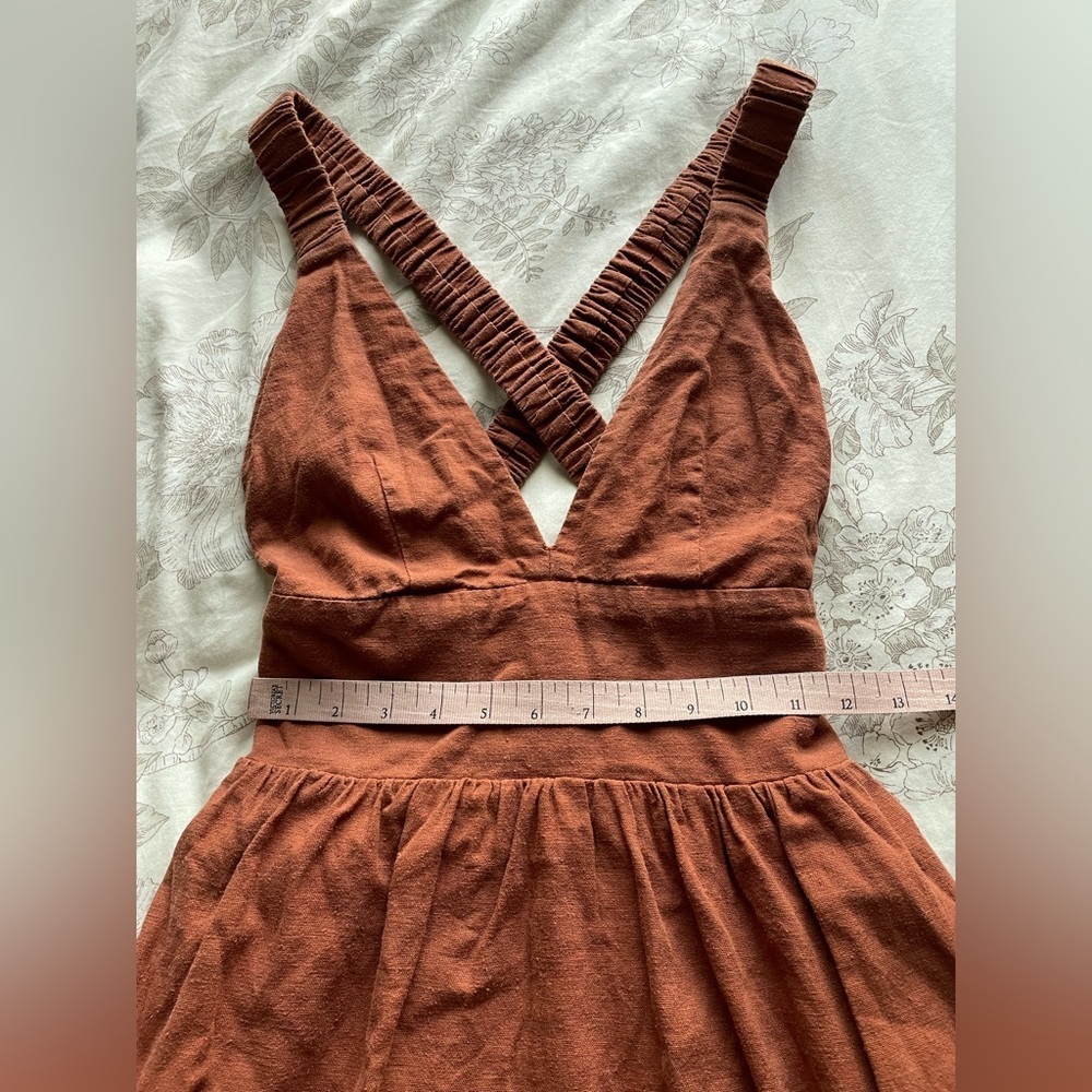 Abercrombie Chestnut Brown Linen Blend Romper Dress XS Tall Minimalist Classic - Picture 7 of 8